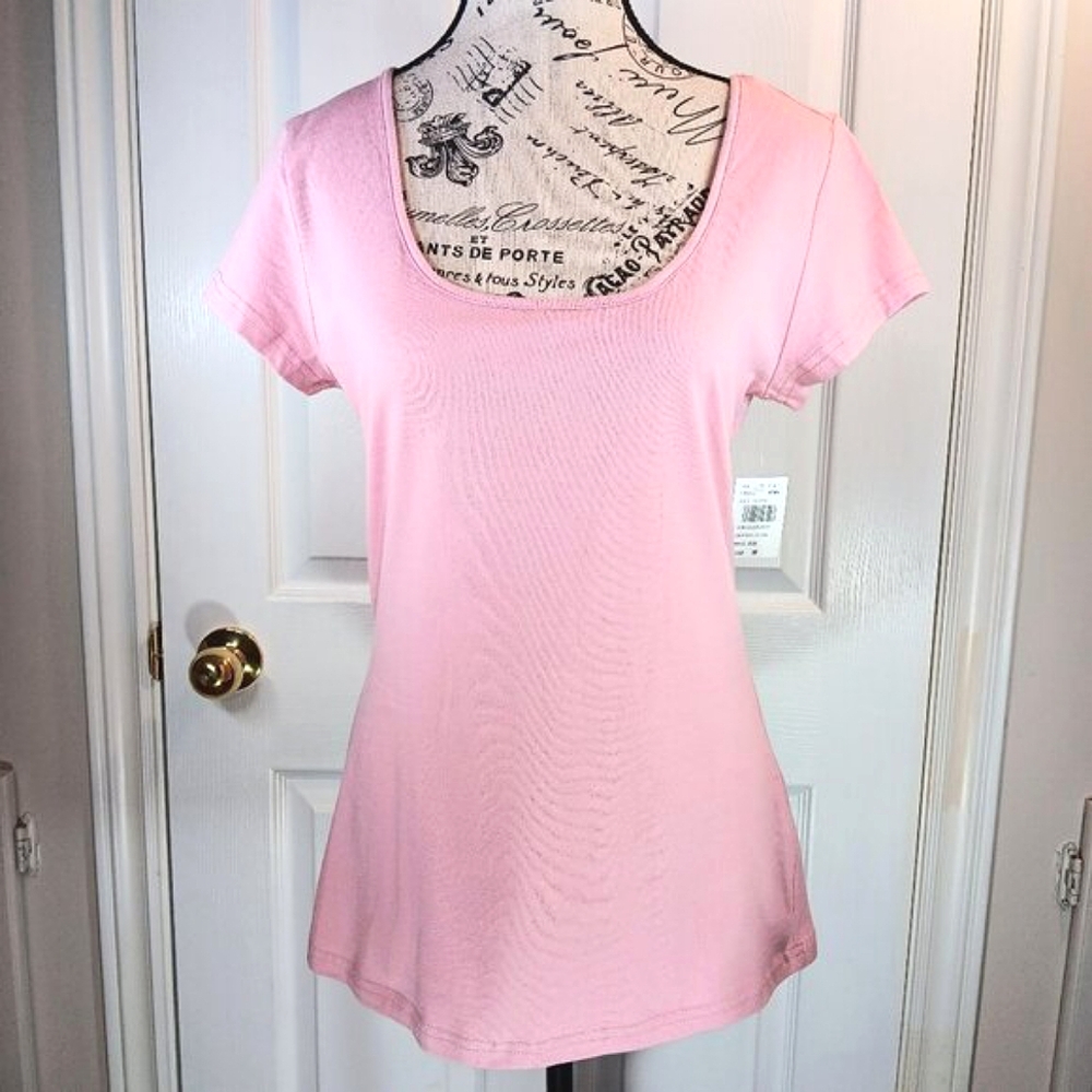 NWT Tattoo Women's Pink T-Shirt Scoop Neck Cotton Size M